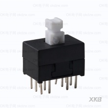  XKB(星坤) 直插按键开关 按键开关  13*8.5双联按键开关在自锁 封装:DIP PN:XKB1385-Z